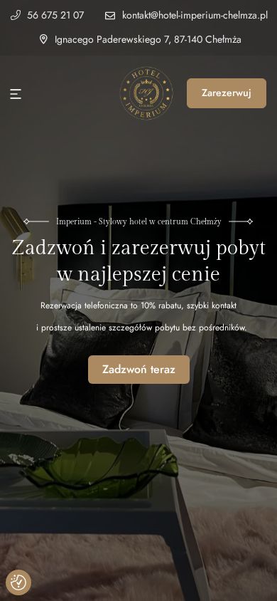 Hotel Imperium - Chełmża - widok na telefonie